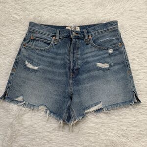 Women We The Free Distressed High Rise Denim Short in Light Wash Blue Size 28